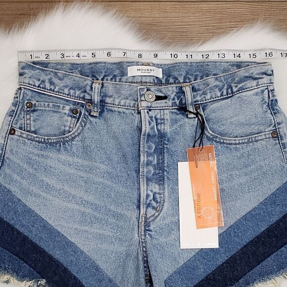 Moussy Vintage MV High Rise Patchwork Gratiot Denim Shorts Size 29 NWT - Picture 14 of 16